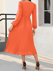 Inrosy mi-longue robe plissé boutons ceinture v-cou manches bishop manches longues femme élégant de cocktail soirée