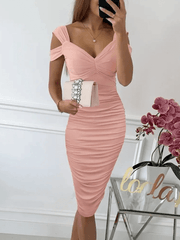 Inrosy mi-longue robe moulante retelle v-cou fermeture éclair dos nu b sans manches élégant mode fete invité mariage