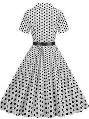 Inrosy robe patineuse trapèze à pois fluide boutons poches ceinture manches courtes élégant audrey hepburn vintage année 1950