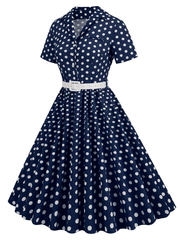 Inrosy robe patineuse trapèze à pois fluide boutons poches ceinture manches courtes élégant audrey hepburn vintage année 1950