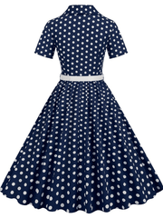 Inrosy robe patineuse trapèze à pois fluide boutons poches ceinture manches courtes élégant audrey hepburn vintage année 1950