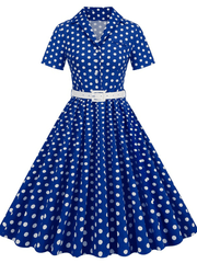 Inrosy robe patineuse trapèze à pois fluide boutons poches ceinture manches courtes élégant audrey hepburn vintage année 1950