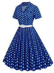 Inrosy robe patineuse trapèze à pois fluide boutons poches ceinture manches courtes élégant audrey hepburn vintage année 1950