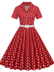 Inrosy robe patineuse trapèze à pois fluide boutons poches ceinture manches courtes élégant audrey hepburn vintage année 1950