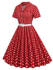 Inrosy robe patineuse trapèze à pois fluide boutons poches ceinture manches courtes élégant audrey hepburn vintage année 1950