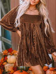 Inrosy mi-longue robe velours col carré dos nu manches longues casual mignon doux décontracté cocktail noël