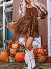 Inrosy mi-longue robe velours col carré dos nu manches longues casual mignon doux décontracté cocktail noël