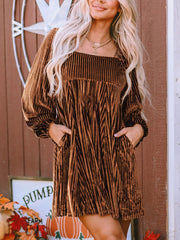 Inrosy mi-longue robe velours col carré dos nu manches longues casual mignon doux décontracté cocktail noël