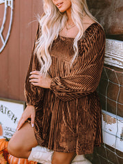 Inrosy mi-longue robe velours col carré dos nu manches longues casual mignon doux décontracté cocktail noël