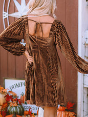 Inrosy mi-longue robe velours col carré dos nu manches longues casual mignon doux décontracté cocktail noël