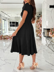 Inrosy mi-longue robe v-cou manches bouffantes manches courtes femme doux élégant invité mariage champetre