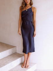 Inrosy robe demoiselle d'honneur en satin une épaule sans manches dos nu femme élégant invité mariage champetre