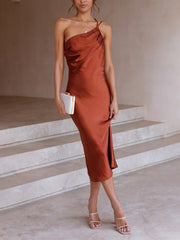 Inrosy robe demoiselle d'honneur en satin une épaule sans manches dos nu femme élégant invité mariage champetre