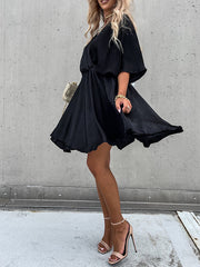 Inrosy robe courte satin à volantée fluide v-cou manches courtes femme mode décontracté de plage