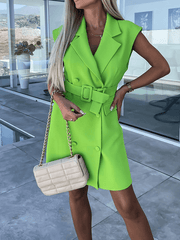 Inrosy mini blazer robe de bureau double boutonnage ceinture sans manches femme élégant mode