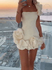 Inrosy robe courte moulante fermeture éclair bustier dos nu sans manches femme élégant de cocktail