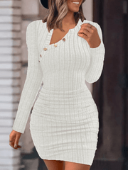 Inrosy mini robe moulante irrégulière boutons col rond manches longues élégant mode