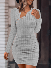 Inrosy mini robe moulante irrégulière boutons col rond manches longues élégant mode