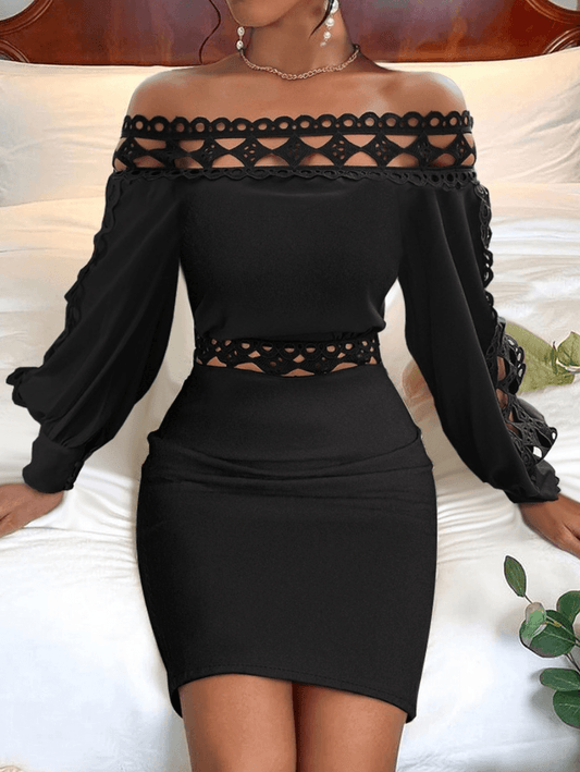 Inrosy robe courte moulante dentelle dos nu manches longues élégant mode de cocktail