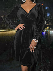 Inrosy robe courte velours v-cou manches longues femme casual élégant mode de cocktail noël