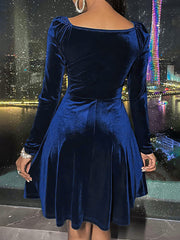 Inrosy robe courte velours v-cou manches longues femme casual élégant mode de cocktail noël