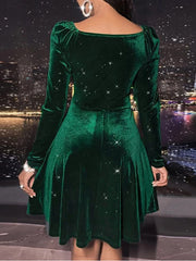 Inrosy robe courte velours v-cou manches longues femme casual élégant mode de cocktail noël