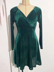 Inrosy robe courte velours v-cou manches longues femme casual élégant mode de cocktail noël