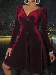 Inrosy robe courte velours v-cou manches longues femme casual élégant mode de cocktail noël