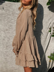 Inrosy mini robe boho à volantée v-cou manches longues femme casual lâche ample oversized décontracté de plage