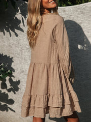 Inrosy mini robe boho à volantée v-cou manches longues femme casual lâche ample oversized décontracté de plage