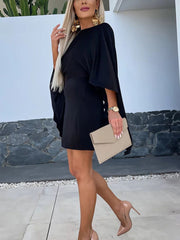 Inrosy mini robe col rond manches chauve souris manches longues femme élégant décontracté de cocktail