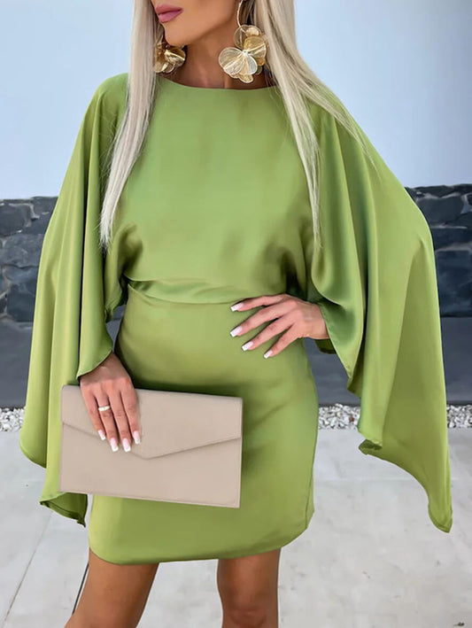 Inrosy mini robe col rond manches chauve souris manches longues femme élégant décontracté de cocktail