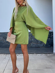 Inrosy mini robe col rond manches chauve souris manches longues femme élégant décontracté de cocktail