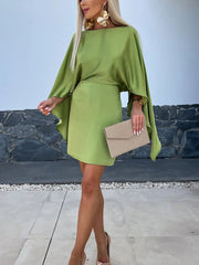 Inrosy mini robe col rond manches chauve souris manches longues femme élégant décontracté de cocktail