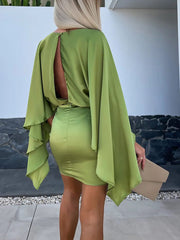 Inrosy mini robe col rond manches chauve souris manches longues femme élégant décontracté de cocktail