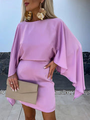 Inrosy mini robe col rond manches chauve souris manches longues femme élégant décontracté de cocktail