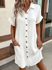 Inrosy blouse robe courte boutonnage col chemise manches courtes femme bohème décontracté ample oversized