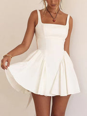 Inrosy robe courte trapèze noeud papillon dos nu bretelle col carré sans manches femme élégant mode de cocktail fete