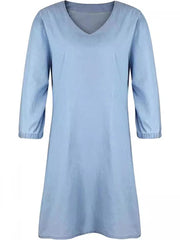 Inrosy robe courte en jean v-cou manches courtes manches au coude femme décontracté ample casual