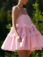 Inrosy robe de poupée courte coton à volantée dos nu à fines brides sans manches femme bohème décontracté de plage