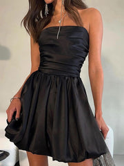 Inrosy robe courte trapèze bustier fluide dos nu sans manches femme mode décontracté bal de promo fete de cocktail de plage