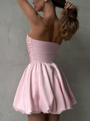 Inrosy robe courte trapèze bustier fluide dos nu sans manches femme mode décontracté bal de promo fete de cocktail de plage