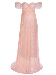 Inrosy robe de grossesse shooting photo dentelle à volantée col bateau manches courtes femme élégant bohème enceinte