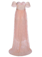 Inrosy robe de grossesse shooting photo dentelle à volantée col bateau manches courtes femme élégant bohème enceinte