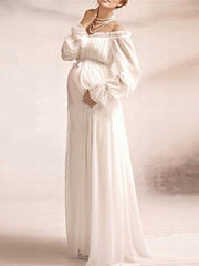 Inrosy robe de grossesse fluide ceinture col bateau manches longues femme élégant de soirée bal de promo enceinte
