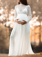 Inrosy robe de grossesse dentelle fendu le côté plissé col roulé manches longues femme élégant soirée photo shooting enceinte