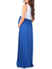 Inrosy longue robe de grossesse fluide col rond sans manches femme casual décontracté enceinte