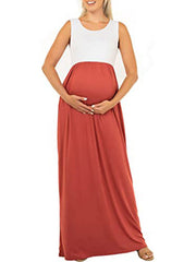 Inrosy longue robe de grossesse fluide col rond sans manches femme casual décontracté enceinte