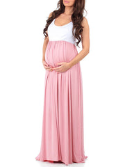 Inrosy longue robe de grossesse fluide col rond sans manches femme casual décontracté enceinte