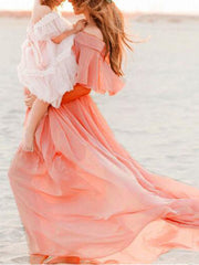 Inrosy longue robe de grossesse mousseline fluide col bateau manches courtes femme élégant de soirée cérémonie enceinte shooting